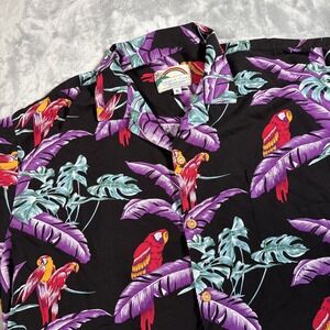 Paradise Found Shirt Mens XL Magnum PI Black Purple Jungle Bird Parrot Hawaiian